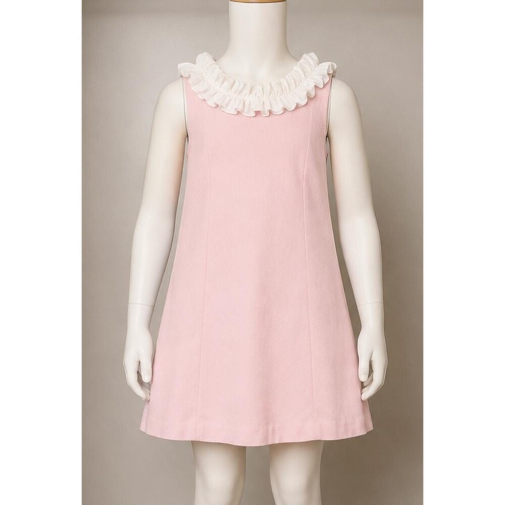 Bella Bliss Girls Size 6 Pink Sleeveless A-Line Dress White Ruffle Collar Preppy